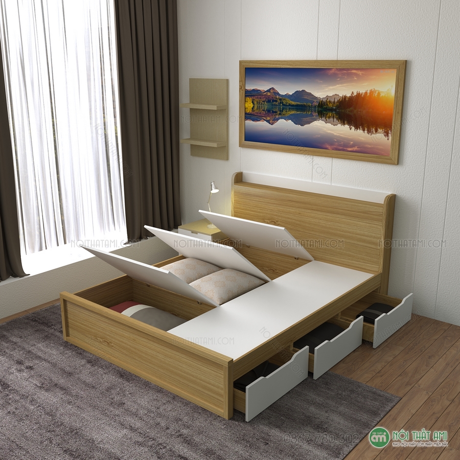 Giường ngủ đa năng hộp đầu giường gỗ công nghiệp -